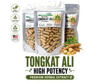 Capsule di estratto di Tongkat Ali: integratore a base di erbe fresche, non OGM e ad alta potenza, prodotto da Peak Herbs.