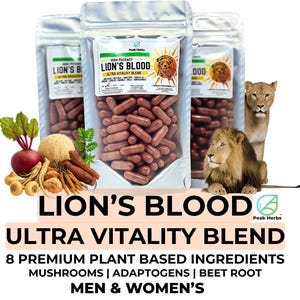 Lion&#39;s Blood Ultra Vitality Blend - Tongkat, Maca, Ginseng, Beet, Rhodiola, Tribulus, Cordyceps, Lion&#39;s Mane for Men & Women