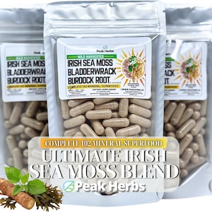 Ultimate Irish Sea Moss Blend, Burdock Root & Bladderwrack Capsules -Wildcrafted Complete 102 Nutrient Blend Dr. Sebi Inspired Peak Herbs