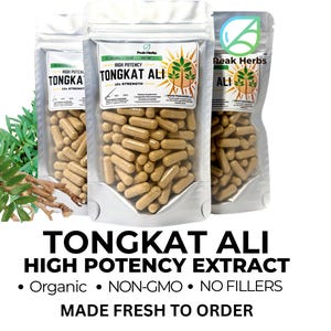 Organic High Potency Tongkat Ali Extract 1000mg Capsules - Premium Herbal Supplement, NON-GMO, No Fillers by Peak Herbs