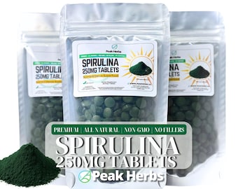 Comprimés de spiruline pure : 300 comprimés, sans OGM, sans agent de remplissage, supplément santé et bien-être par Peak Herbs