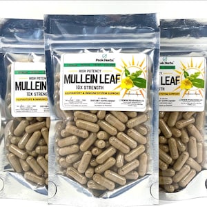 Organic Mullein Leaf Extract Capsules - 5000mg Equivalent, 10x Extract, No Fillers or additives by Peak Herbs