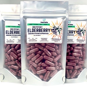Organic Elderberry Capsules - Pure & Natural 10x Extract Capsules - 5000mg, No Fillers, No Dyes, No Flavors - Peak Herbs