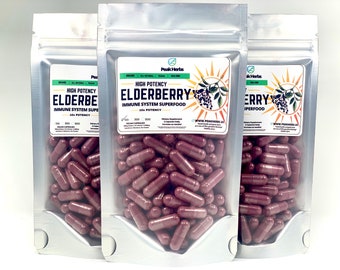 Organic Elderberry Capsules - Pure & Natural 10x Extract Capsules - 5000mg, No Fillers, No Dyes, No Flavors - Peak Herbs