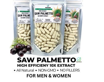 Saw Palmetto Berry Capsules: 1000mg High Potency Extract NON-GMO Men's Supplement Made Fresh