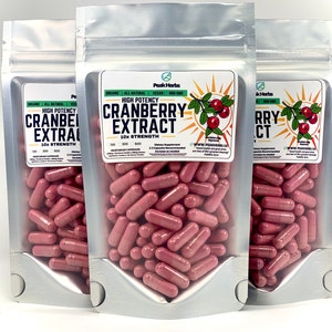 Organic Cranberry Extract Capsules - Women’s Health Support - 5000mg 10x All Natural Extract, No Fillers, Colors, or Additives - Peak Herbs