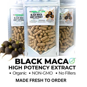 Energizing Organic Black Maca Capsules - High Potency Extract 1500mg per serving , NON-GMO, No Fillers, Vegan Friendly - Peak Herbs