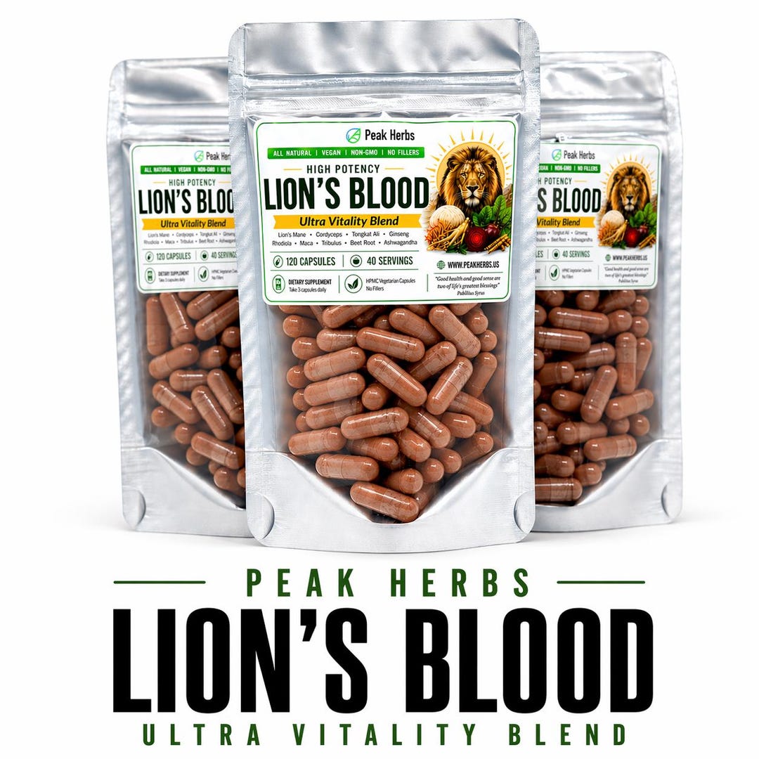 Lion's Blood Ultra Vitality Blend Capsules - Men & Women - Herbal  Adaptogens, Mushrooms Health Wellness Capsules