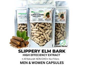 Slippery Elm Bark 10x Extract Capsules: No Fillers Health Wellness Supplement by Peak Herbs