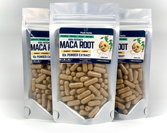 Gélules de maca noire bio - 5 000 mg, 10 poudres d'extrait de maca - Entièrement naturelles, sans charges - Peak Herbs