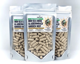 Ultimate Irish Sea Moss Blend, with Burdock & Bladderwrack Capsules - Complete 102 Nutrient Blend - Dr. Sebi Inspired - Peak Herbs