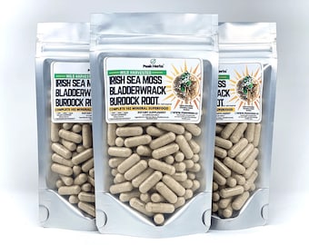 Ultimate Irish Sea Moss Blend, with Burdock & Bladderwrack Capsules - Complete 102 Nutrient Blend - Dr. Sebi Inspired - Peak Herbs