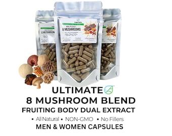 Ultimate 8 Mushroom Blend Capsules: High Potency 1500mg NON-GMO Vegan Herbal Supplement Made Fresh