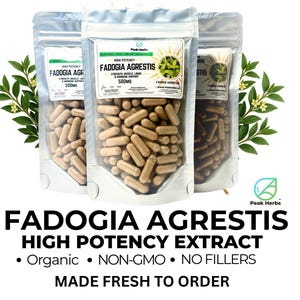 Organic Fadogia Agrestis 10x Extract Capsules: High Potency NON-GMO Fresh Herbal Supplement Peak Herbs