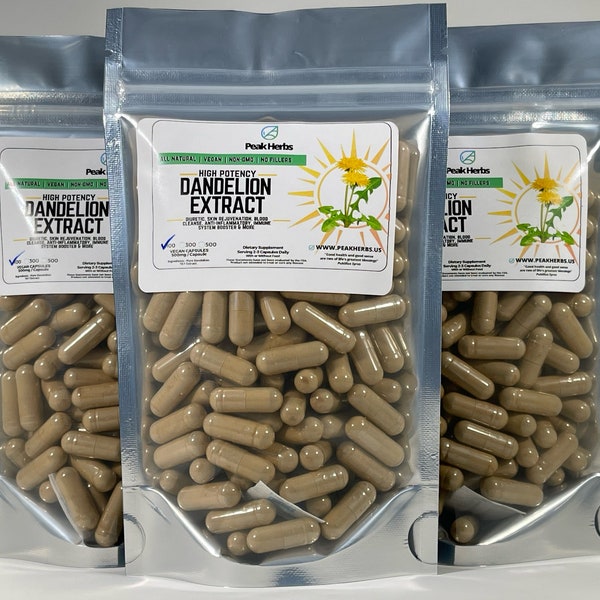 Organic Dandelion Leaf Capsules - 5000mg, 10x Extract, All Natural, NON-GMO, no fillers by Peak Herbs