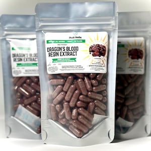 Cápsulas de extracto de resina de sangre de dragón orgánica: potencia 10 veces mayor, 1500 mg, sin rellenos ni aditivos. Suplemento diario de Peak Herbs