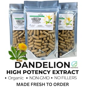 Organic Dandelion Extract Capsules: 1500mg High Potency NON-GMO Herbal Supplement Made Fresh
