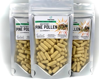 Pure Pine Pollen Capsules - 5000mg, 10x Extract, All Natural, Non-GMO, No Fillers, Vegetarian by Peak Herbs