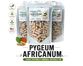 Pygeum Africanum Extract Capsules: 500mg High Potency, NON-GMO, Vegan Herbal Supplement Made Fresh