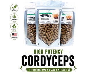 Cordyceps Mushroom Capsules: Standardized High Potency 50% Polysaccharide, NON-GMO Made Fresh