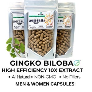 Cápsulas de extracto de Ginkgo Biloba 10x: Suplemento para la salud y el bienestar de alta potencia, sin OMG, de Peak Herbs.