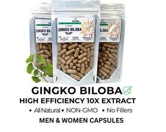 Gingko Biloba 10x Extract Capsules: High Potency NON-GMO Health Wellness Supplement by Peak Herbs