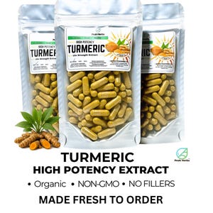 Organic Turmeric Extract Capsules 1000mg: High Potency NON-GMO Herbal Supplement Made Fresh