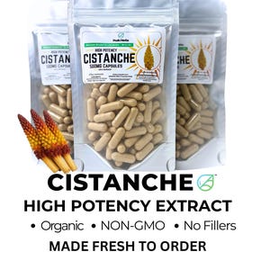 Organic Cistanche Deserticola Extract Capsules: 1500mg High Potency NON-GMO Vegan Herbal Supplement Made Fresh
