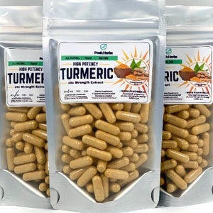Organic Pure Turmeric 10x Extract Powder Capsules - No Fillers, Additives - Peak Herbs