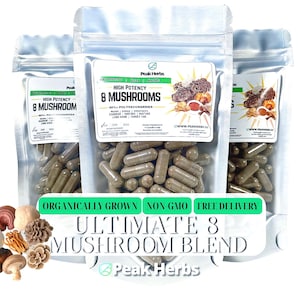 Ultimate 8 Mushroom Blend Capsules: High Potency 1500mg NON-GMO Vegan Herbal Supplement Made Fresh