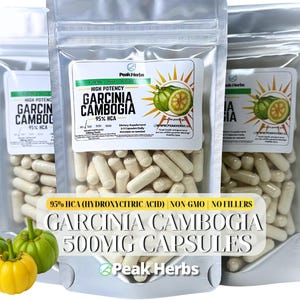 Organic Garcinia Cambogia Capsules: 95% HCA, Non-GMO, Vegan Herbal Supplement Made Fresh
