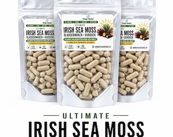 Ultimate Irish Sea Moss Blend Capsules: Burdock Root & Bladderwrack - 120+ Count, Vitamin Mineral Superfood by Peak Herbs