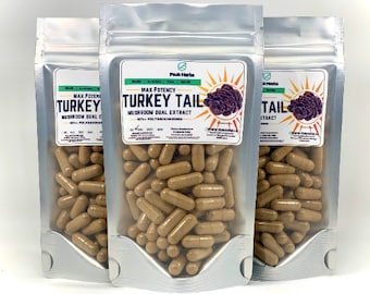 Organic Turkey Tail Extract Capsules - Pure Dual Extracted, Fruiting Body Mushroom, All Natural, No Fillers - Peak Herbs