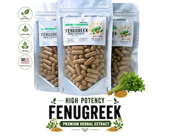 Fenugreek Extract Capsules: 1500mg High Potency NON-GMO Vegan Herbal Supplement Made Fresh
