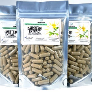 Organically Grown Dandelion Leaf Capsules - 5000mg, 10:1 Extract, All Natural, NON-GMO, no fillers by Peak Herbs