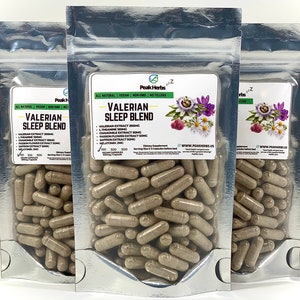 Organic Valerian Sleep Blend Capsules - Valerian Root, Passion Flower, Chamomile, L-Theanine, Saffron, Melatonin exclusive by Peak Herbs