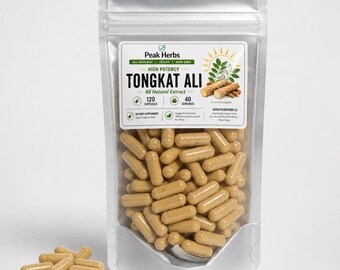 Tongkat Ali Extract Capsules: High Potency NON-GMO Fresh Herbal Supplement by Peak Herbs