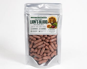 Lion's Blood Blend Capsules | 9 Herbs & Mushrooms 500mg | 100 Vegan Capsules, Multi-Herb