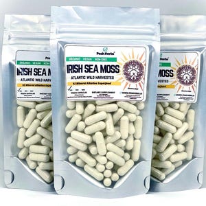Organic Pure Irish Sea Moss 500mg Capsules - 100% Pure Atlantic Ocean Wildcrafted, Organically Grown, NON-GMO by Peak Herbs