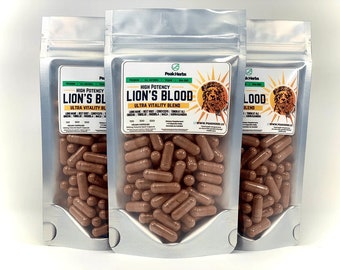 Lion's Blood Ultra Blend - Tongkat, Maca, Ginseng, Beet, Rhodiola, Tribulus, Cordyceps, Lion's Mane - By Peak Herbs