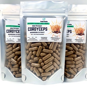 Organic Cordyceps Sinensis Extract Capsules - Pure Dual Extracted - Energizing, All Natural, No Fillers by Peak Herbs