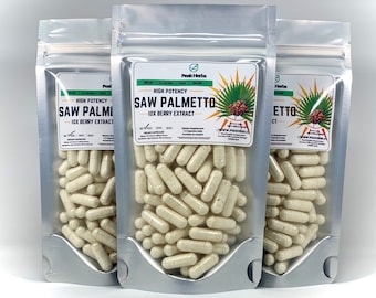 Organic Saw Palmetto Berry Extract Capsules - 5000mg 10x Potency, No Fillers, Additives, NON-GMO, All Natural - Peak Herbs