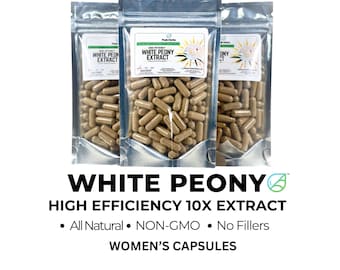 Organic White Peony Extract Capsules: 1500mg High Potency NON-GMO Women's Support Supplement Made Fresh