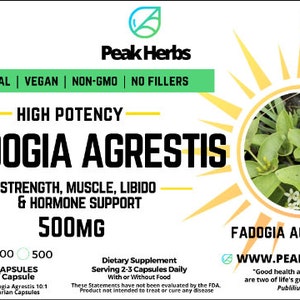 Organic Fadogia Agrestis Capsules - 5000mg All Natural, Premium Quality, no Fillers - Peak Herbs
