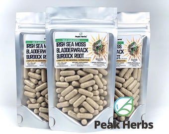 Ultimate Irish Sea Moss Blend, with Burdock & Bladderwrack Capsules - Complete 102 Nutrient Blend - Dr. Sebi Inspired - Peak Herbs