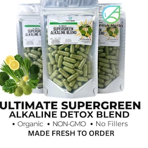 Ultimate Supergreen Alkaline Blend Capsules - OrganicAlfalfa, Barley, Wheatgrass, Kale, Chlorella, Spirulina, Lemon Juice, Astralagus