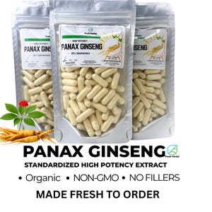 Organic Ginseng Extract Capsules: High Potency Ginsenosides, NON-GMO, Vegan Friendly Herbal Supplement Made Fresh