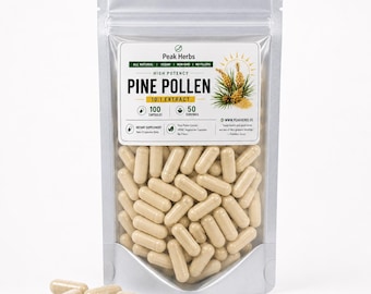 Pine Pollen 10x Extract Capsules: High Potency, NON-GMO, Health Wellness Supplement by Peak Herbs