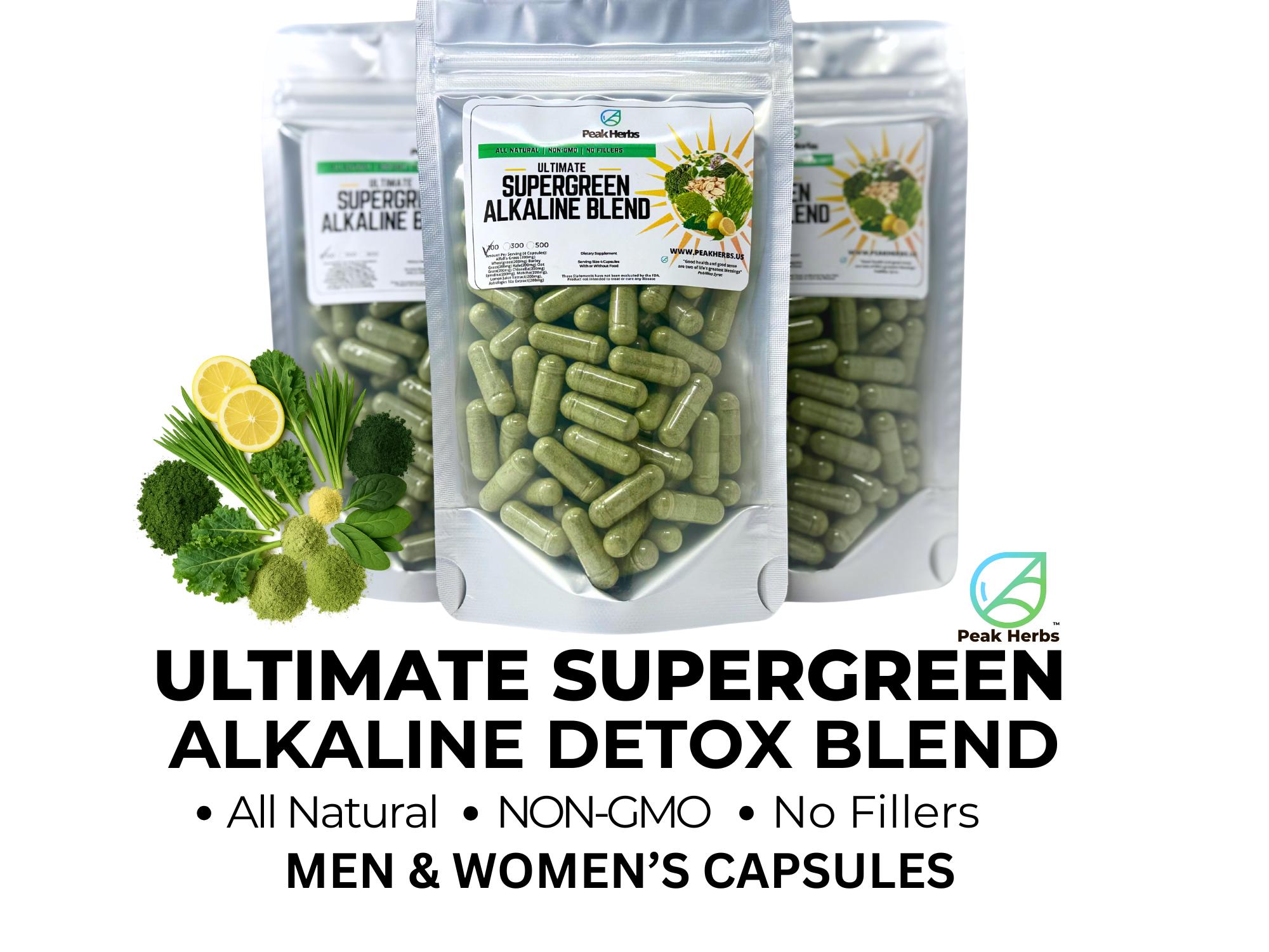 Ultimate Supergreen Alkaline Detox Capsules: Superfood Blend by Peak Herbs