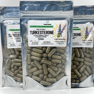 Organic Turkesterone Extract Capsules - Pure Ajuga Turkestanica Quality 10% Active Ingredient, No Fillers, No colors, All Natural Peak Herbs